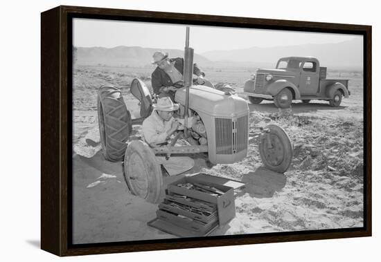 Tractor Repair: Driver Benji Iguchi, Mechanic Henry Hanawa,-Ansel Adams-Framed Stretched Canvas