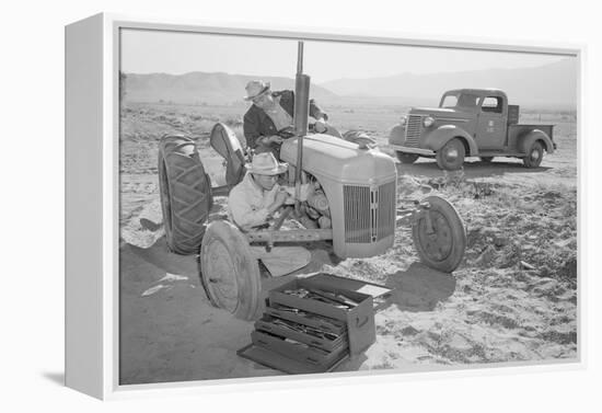 Tractor Repair: Driver Benji Iguchi, Mechanic Henry Hanawa,-Ansel Adams-Framed Stretched Canvas