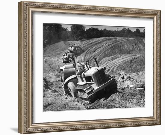 Tractor Unit Pulling an Earth Grading Machine at a Site Near Rotherham, South Yorkshire, 1954-Michael Walters-Framed Photographic Print