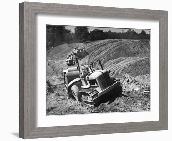 Tractor Unit Pulling an Earth Grading Machine at a Site Near Rotherham, South Yorkshire, 1954-Michael Walters-Framed Photographic Print