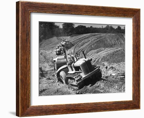 Tractor Unit Pulling an Earth Grading Machine at a Site Near Rotherham, South Yorkshire, 1954-Michael Walters-Framed Photographic Print