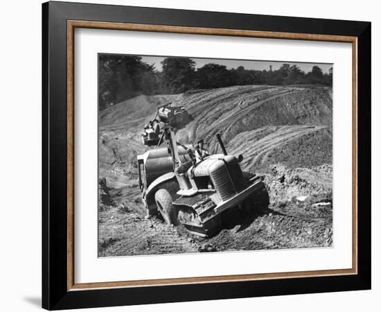 Tractor Unit Pulling an Earth Grading Machine at a Site Near Rotherham, South Yorkshire, 1954-Michael Walters-Framed Photographic Print