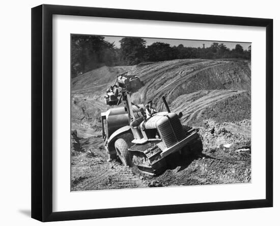 Tractor Unit Pulling an Earth Grading Machine at a Site Near Rotherham, South Yorkshire, 1954-Michael Walters-Framed Photographic Print