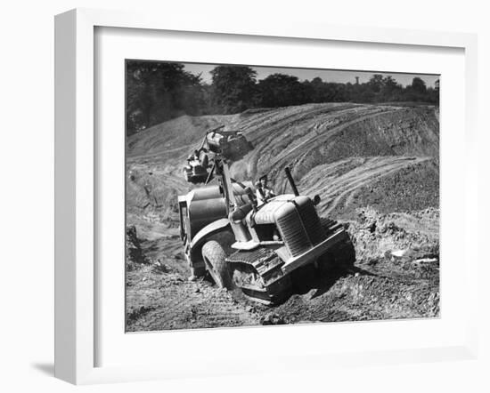 Tractor Unit Pulling an Earth Grading Machine at a Site Near Rotherham, South Yorkshire, 1954-Michael Walters-Framed Photographic Print