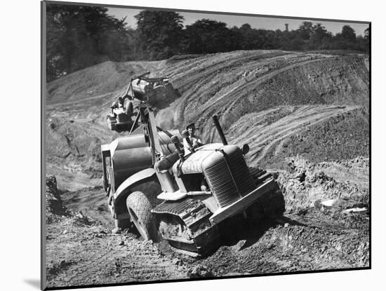 Tractor Unit Pulling an Earth Grading Machine at a Site Near Rotherham, South Yorkshire, 1954-Michael Walters-Mounted Photographic Print