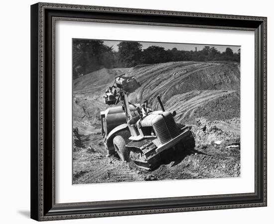 Tractor Unit Pulling an Earth Grading Machine at a Site Near Rotherham, South Yorkshire, 1954-Michael Walters-Framed Photographic Print