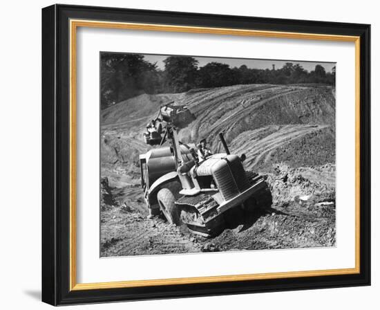 Tractor Unit Pulling an Earth Grading Machine at a Site Near Rotherham, South Yorkshire, 1954-Michael Walters-Framed Photographic Print