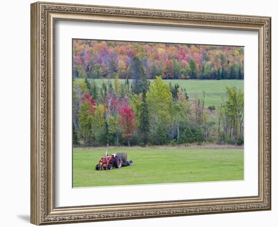 Tractor with Hay Bale, Bruce Crossing, Michigan, USA-Chuck Haney-Framed Photographic Print