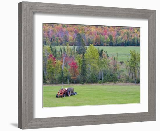 Tractor with Hay Bale, Bruce Crossing, Michigan, USA-Chuck Haney-Framed Photographic Print