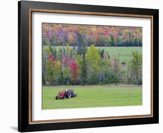 Tractor with Hay Bale, Bruce Crossing, Michigan, USA-Chuck Haney-Framed Photographic Print