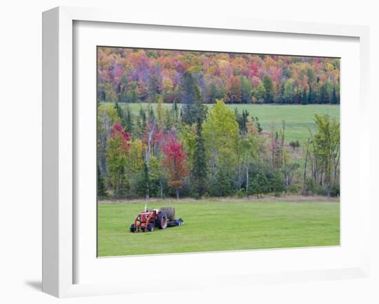 Tractor with Hay Bale, Bruce Crossing, Michigan, USA-Chuck Haney-Framed Photographic Print