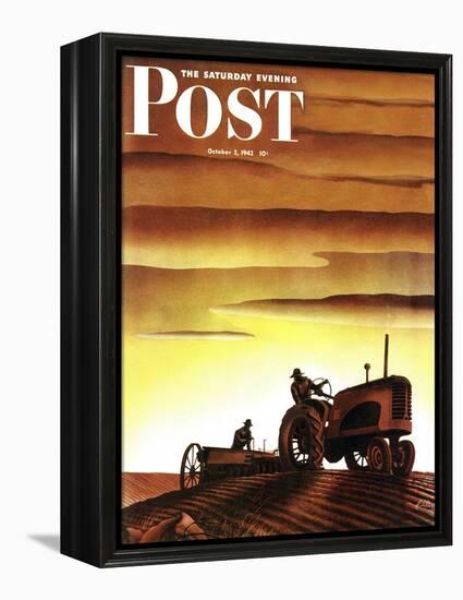 "Tractors at Sunset," Saturday Evening Post Cover, October 3, 1942-Arthur C. Radebaugh-Framed Premier Image Canvas