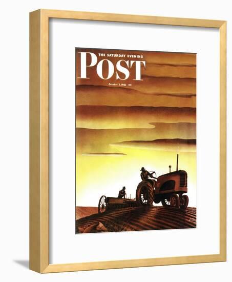 "Tractors at Sunset," Saturday Evening Post Cover, October 3, 1942-Arthur C. Radebaugh-Framed Giclee Print