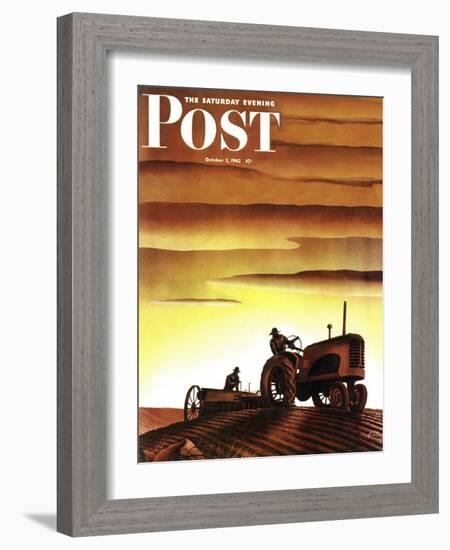 "Tractors at Sunset," Saturday Evening Post Cover, October 3, 1942-Arthur C. Radebaugh-Framed Giclee Print