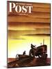 "Tractors at Sunset," Saturday Evening Post Cover, October 3, 1942-Arthur C. Radebaugh-Mounted Giclee Print