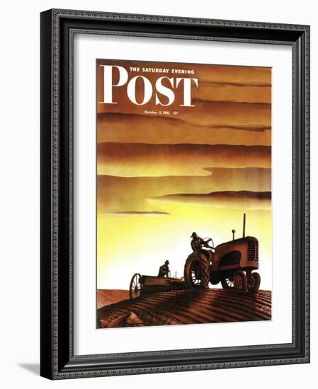 "Tractors at Sunset," Saturday Evening Post Cover, October 3, 1942-Arthur C. Radebaugh-Framed Giclee Print