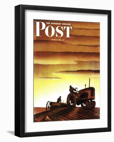 "Tractors at Sunset," Saturday Evening Post Cover, October 3, 1942-Arthur C. Radebaugh-Framed Premium Giclee Print