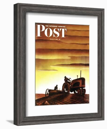 "Tractors at Sunset," Saturday Evening Post Cover, October 3, 1942-Arthur C. Radebaugh-Framed Giclee Print