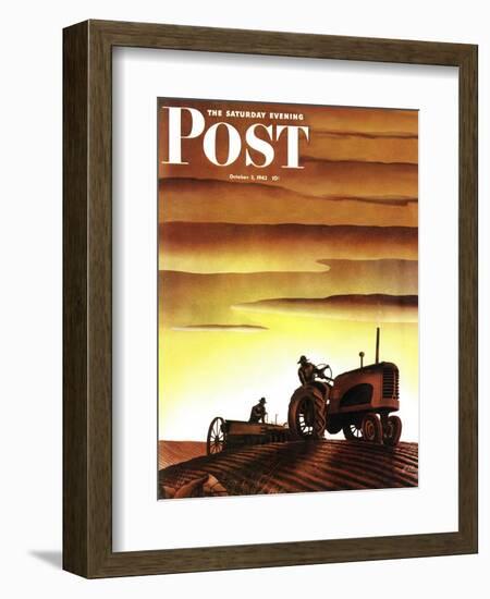 "Tractors at Sunset," Saturday Evening Post Cover, October 3, 1942-Arthur C. Radebaugh-Framed Giclee Print