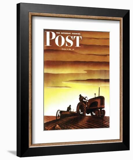 "Tractors at Sunset," Saturday Evening Post Cover, October 3, 1942-Arthur C. Radebaugh-Framed Giclee Print