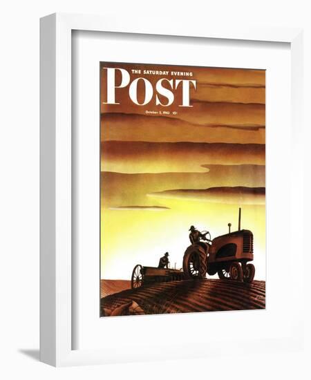 "Tractors at Sunset," Saturday Evening Post Cover, October 3, 1942-Arthur C. Radebaugh-Framed Giclee Print