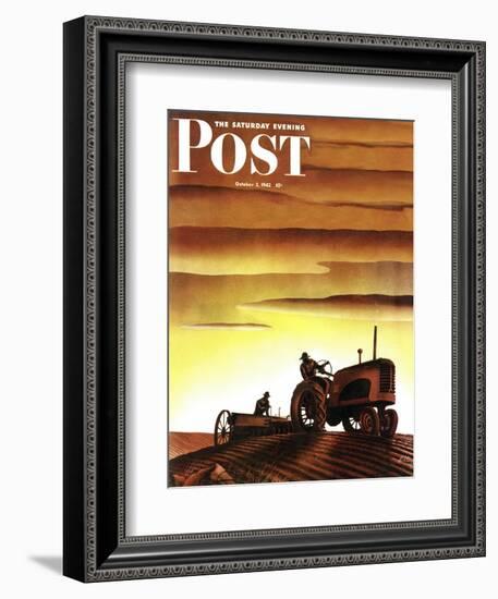 "Tractors at Sunset," Saturday Evening Post Cover, October 3, 1942-Arthur C. Radebaugh-Framed Giclee Print