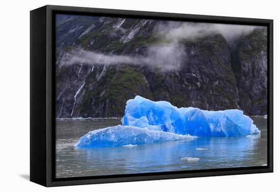 Tracy Arm Fjord, clearing mist, blue icebergs and cascades, near South Sawyer Glacier, Alaska, Unit-Eleanor Scriven-Framed Premier Image Canvas
