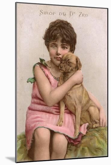 Trade Card for Dr Zed Syrup, Girl with Pug Dog-null-Mounted Art Print