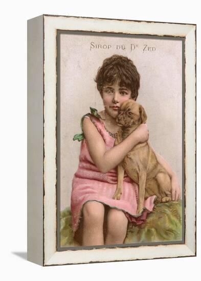Trade Card for Dr Zed Syrup, Girl with Pug Dog-null-Framed Stretched Canvas
