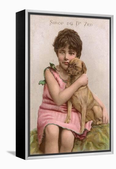 Trade Card for Dr Zed Syrup, Girl with Pug Dog-null-Framed Stretched Canvas