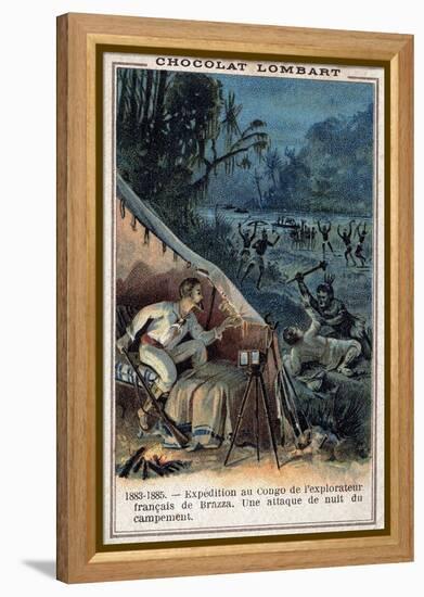 Trade Card Showing French Explorers Attacked in the Congo-Stefano Bianchetti-Framed Premier Image Canvas