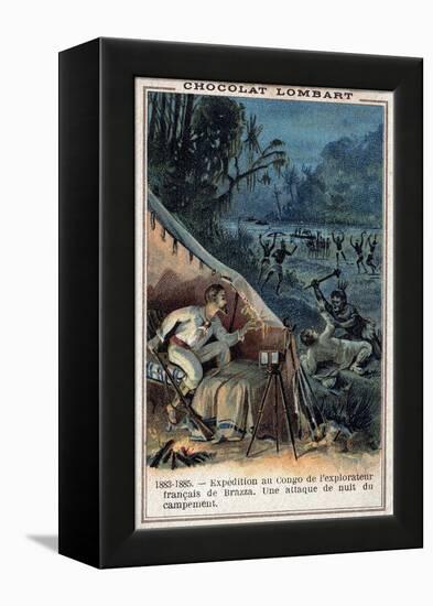 Trade Card Showing French Explorers Attacked in the Congo-Stefano Bianchetti-Framed Premier Image Canvas