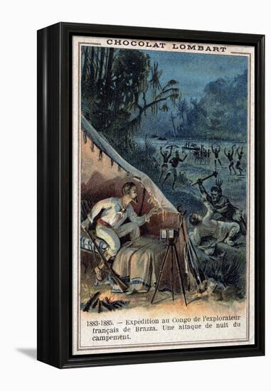 Trade Card Showing French Explorers Attacked in the Congo-Stefano Bianchetti-Framed Premier Image Canvas