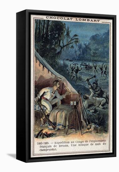 Trade Card Showing French Explorers Attacked in the Congo-Stefano Bianchetti-Framed Premier Image Canvas