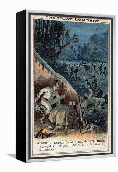 Trade Card Showing French Explorers Attacked in the Congo-Stefano Bianchetti-Framed Premier Image Canvas