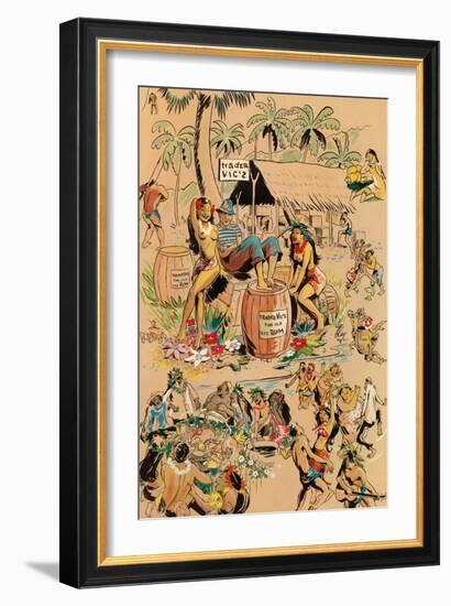 Trader Vics Tiki Bar Menu Cover, Vintage Advertising Poster, 1947-Kay-Framed Art Print