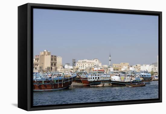 Trading Dhows on the Docks of Dubai Creek, Deira, Dubai, United Arab Emirates, Middle East-Bruno Barbier-Framed Premier Image Canvas