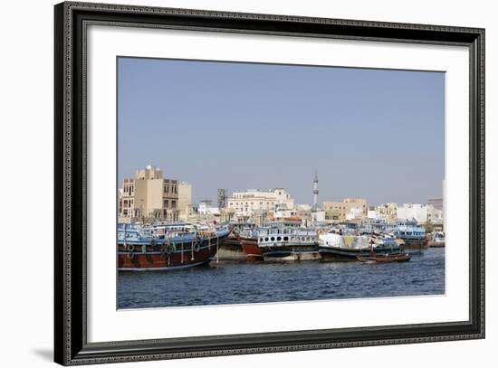 Trading Dhows on the Docks of Dubai Creek, Deira, Dubai, United Arab Emirates, Middle East-Bruno Barbier-Framed Photographic Print