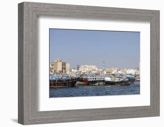 Trading Dhows on the Docks of Dubai Creek, Deira, Dubai, United Arab Emirates, Middle East-Bruno Barbier-Framed Photographic Print