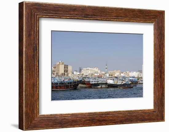 Trading Dhows on the Docks of Dubai Creek, Deira, Dubai, United Arab Emirates, Middle East-Bruno Barbier-Framed Photographic Print