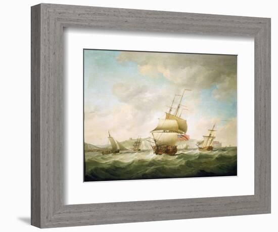 Trading Ship and a Royal Yacht Beaten in the Wind, off the Coast of Dover (England). Oil on Canvas,-Charles Brooking-Framed Giclee Print