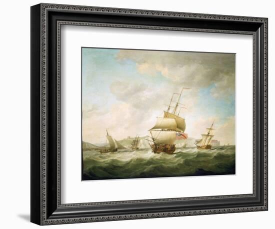 Trading Ship and a Royal Yacht Beaten in the Wind, off the Coast of Dover (England). Oil on Canvas,-Charles Brooking-Framed Giclee Print