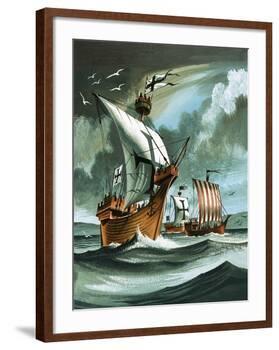 Trading Ships with Teutonic Knights Aboard Closing in on a Pirate Vessal-Dan Escott-Framed Giclee Print