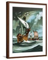 Trading Ships with Teutonic Knights Aboard Closing in on a Pirate Vessal-Dan Escott-Framed Giclee Print