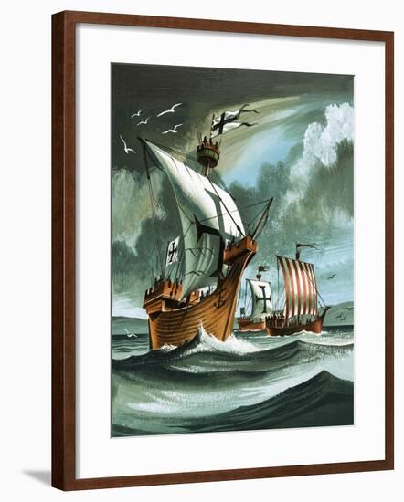 Trading Ships with Teutonic Knights Aboard Closing in on a Pirate Vessal-Dan Escott-Framed Giclee Print