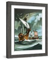 Trading Ships with Teutonic Knights Aboard Closing in on a Pirate Vessal-Dan Escott-Framed Giclee Print