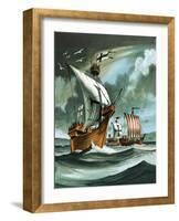 Trading Ships with Teutonic Knights Aboard Closing in on a Pirate Vessal-Dan Escott-Framed Giclee Print