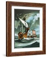 Trading Ships with Teutonic Knights Aboard Closing in on a Pirate Vessal-Dan Escott-Framed Giclee Print