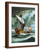 Trading Ships with Teutonic Knights Aboard Closing in on a Pirate Vessal-Dan Escott-Framed Giclee Print