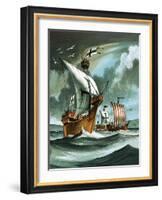 Trading Ships with Teutonic Knights Aboard Closing in on a Pirate Vessal-Dan Escott-Framed Giclee Print
